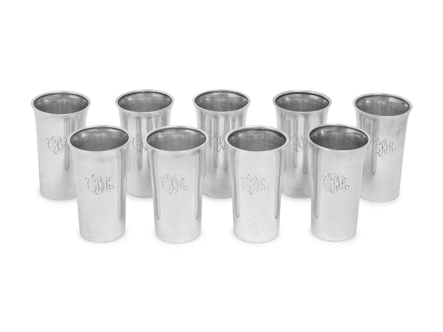 A Set of Nine American Silver Tumblers