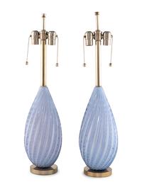 A Pair of Hand-Blown Glass Table Lamps