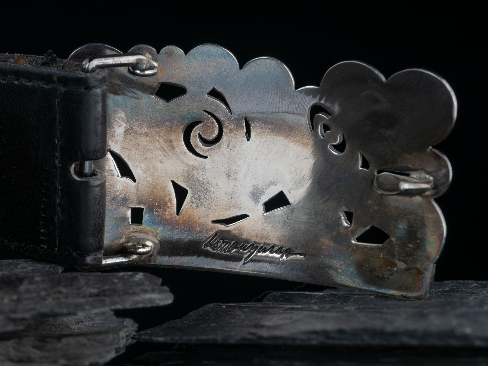 Abstract Silver Overlay Belt Buckle