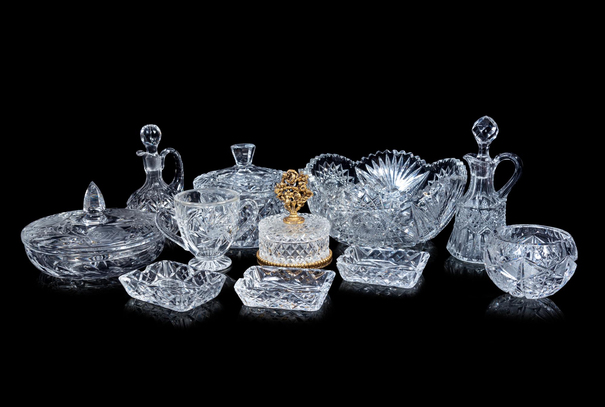 A Group of Eleven Cut and Molded Glass Serving Articles