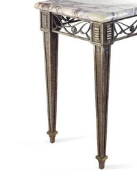 An Art Deco Patinated Metal Marble-Top Side Table