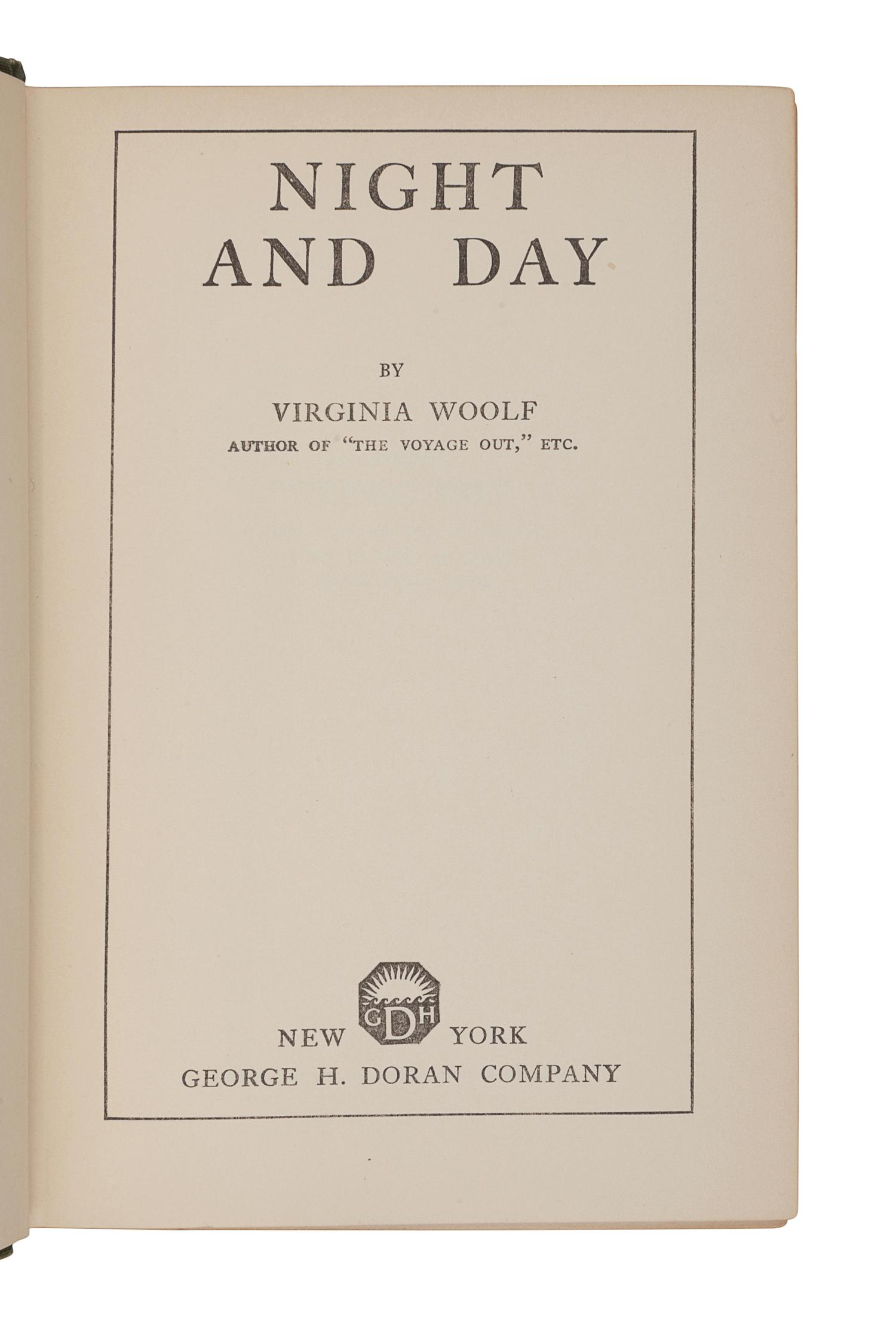 WOOLF, Virginia (1882-1941). Night and Day . New York: George H. Doran Company, 1920.