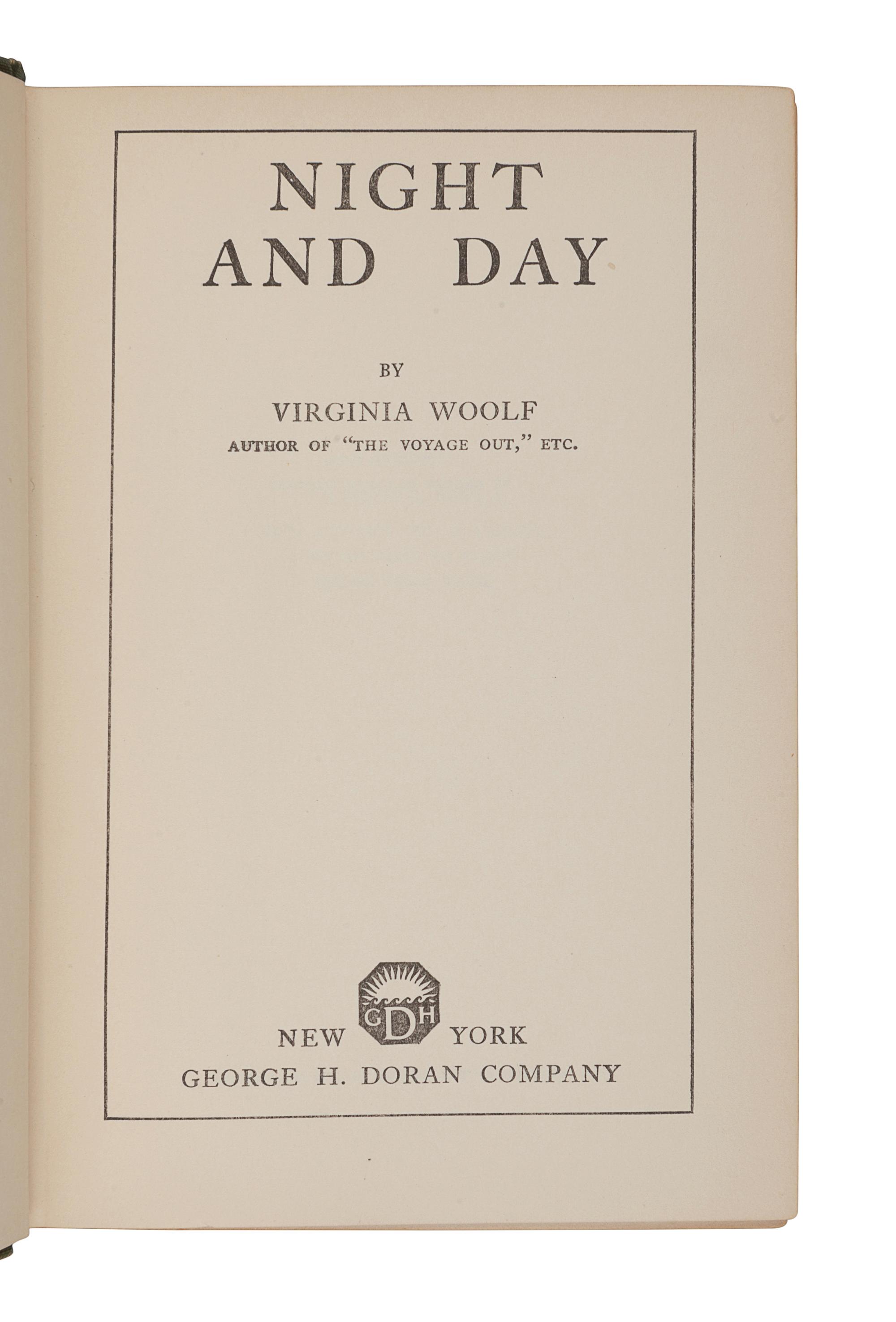 WOOLF, Virginia (1882-1941). Night and Day . New York: George H. Doran Company, 1920.