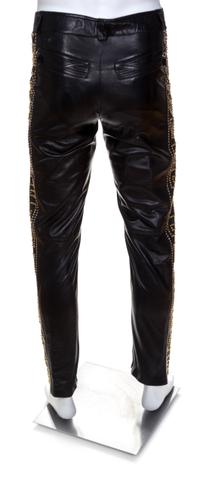 A Gianni Versace Black Leather Men's Pant, No size.