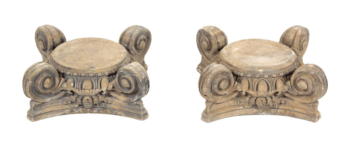 A Pair of Corinthian Capital Form Composition Stands Height 15 inches. — 20TH CENTURY