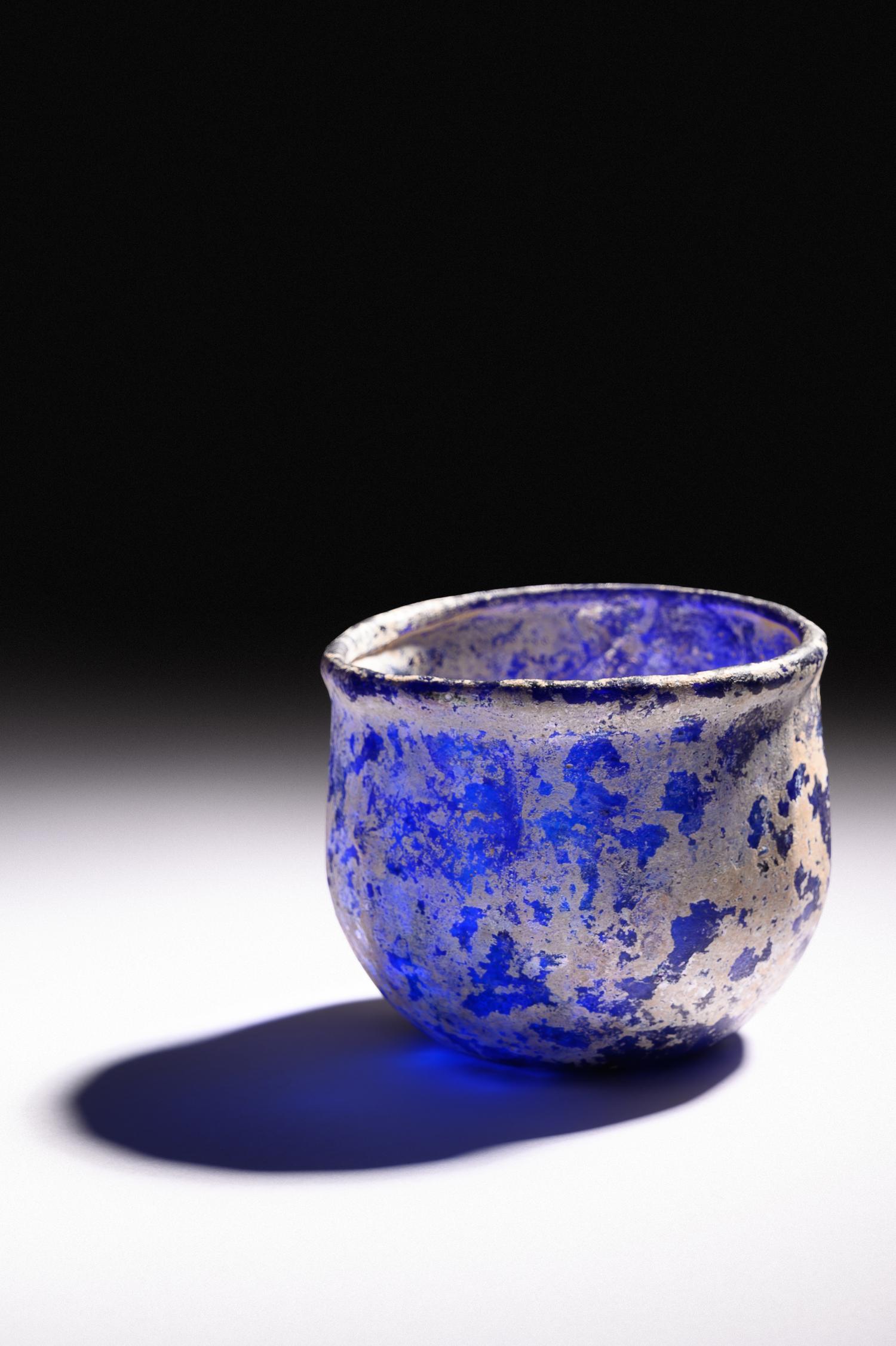 A Roman Blue Glass Ribbed Bowl