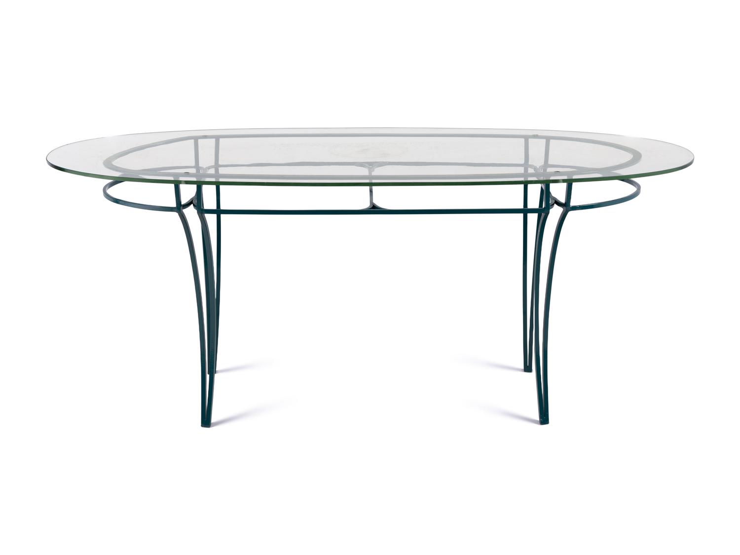A Painted Iron Glass-Top Table and Chairs in the Style of Rene Prou