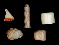 Five Chinese Carved Celadon Jade Articles