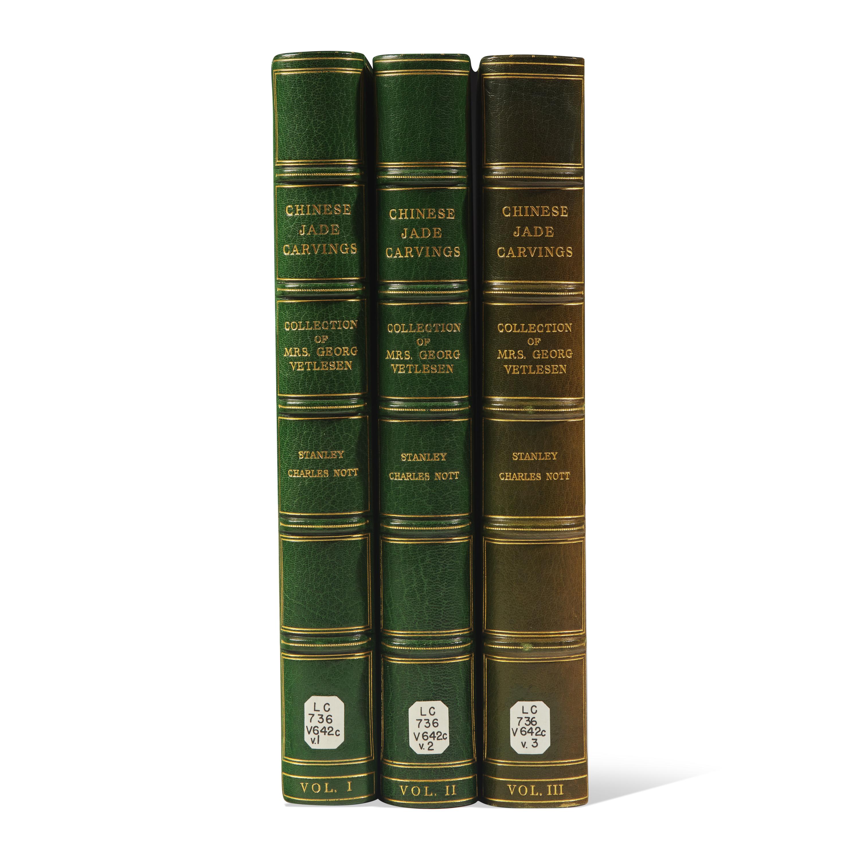 Chinese Jade Carvings in the Collection of Mrs. George Vetlesen, 1939-1940. 3 volumes, compiled by Stanley Charles Nott, Author's copy. — 樂提1939-1940年編著《George Vetlesen夫人藏中國玉器》一套三冊