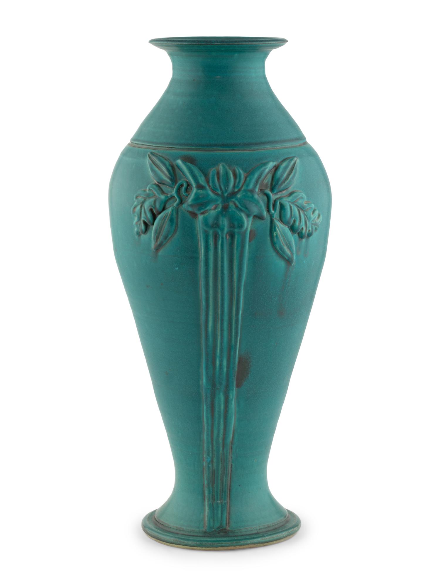 A Large Pewabic Turquoise Glazed Pottery Vase