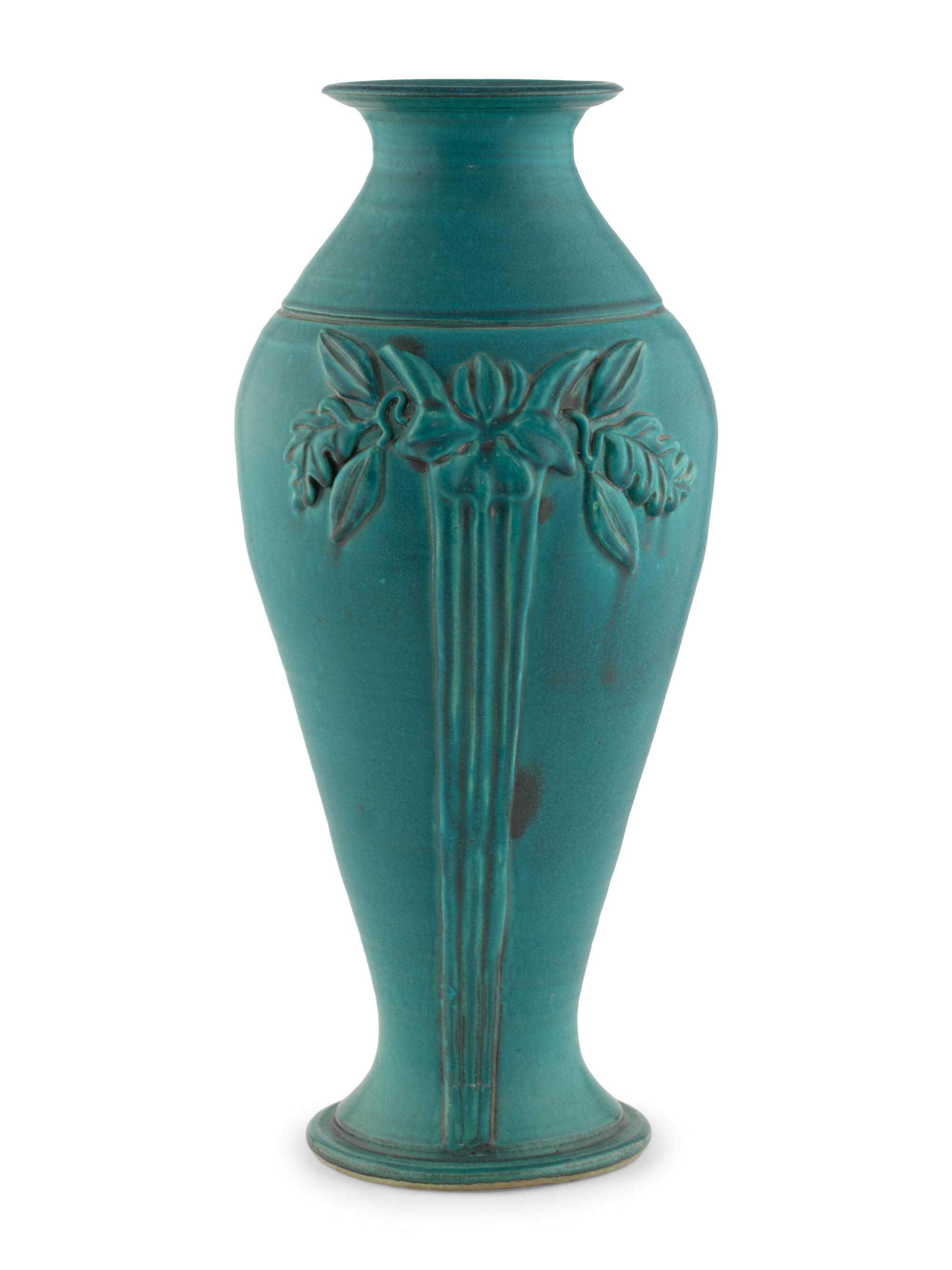 A Large Pewabic Turquoise Glazed Pottery Vase