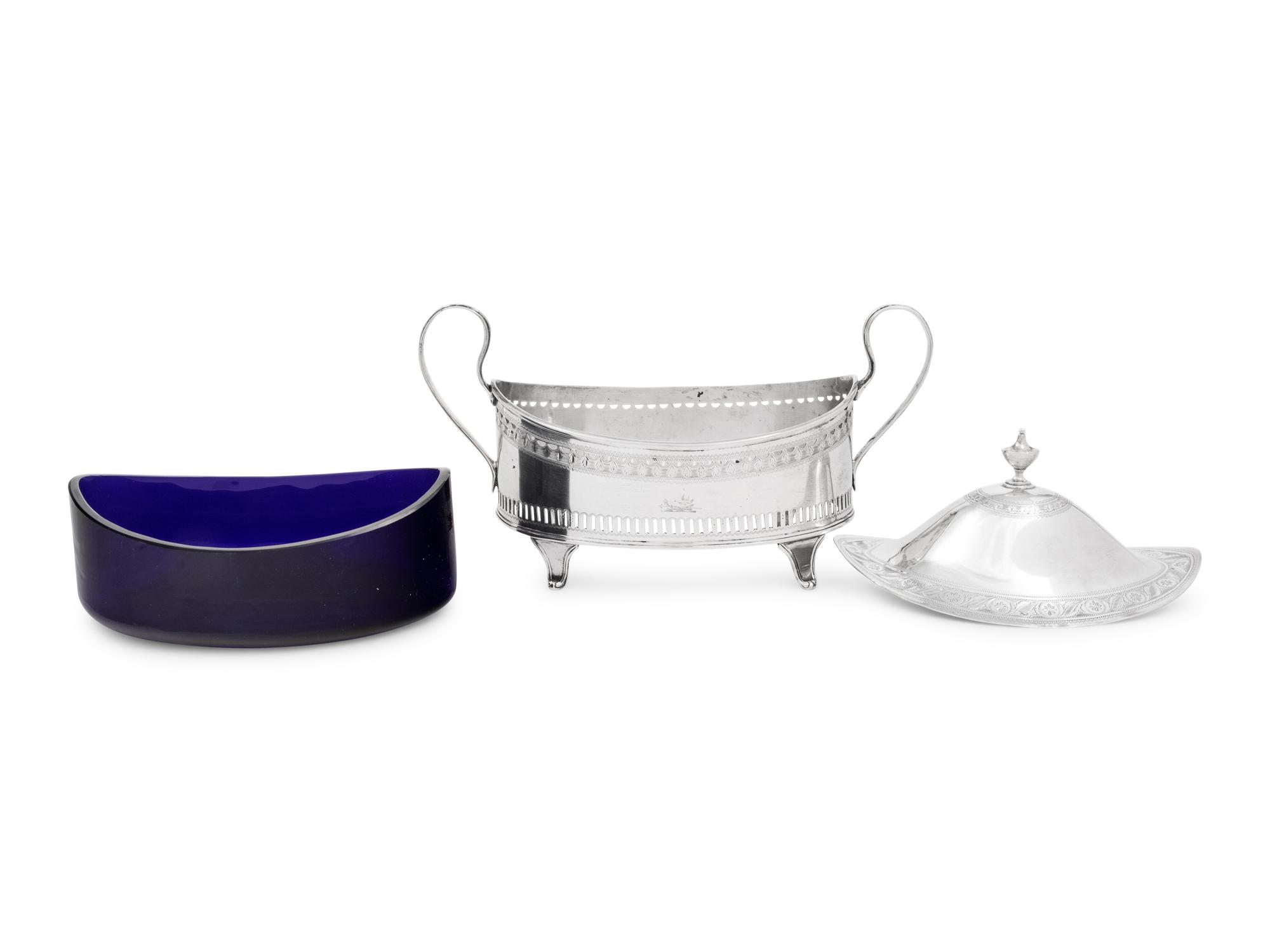 An Irish George III Silver Cobalt Glass-Lined Covered Dish
