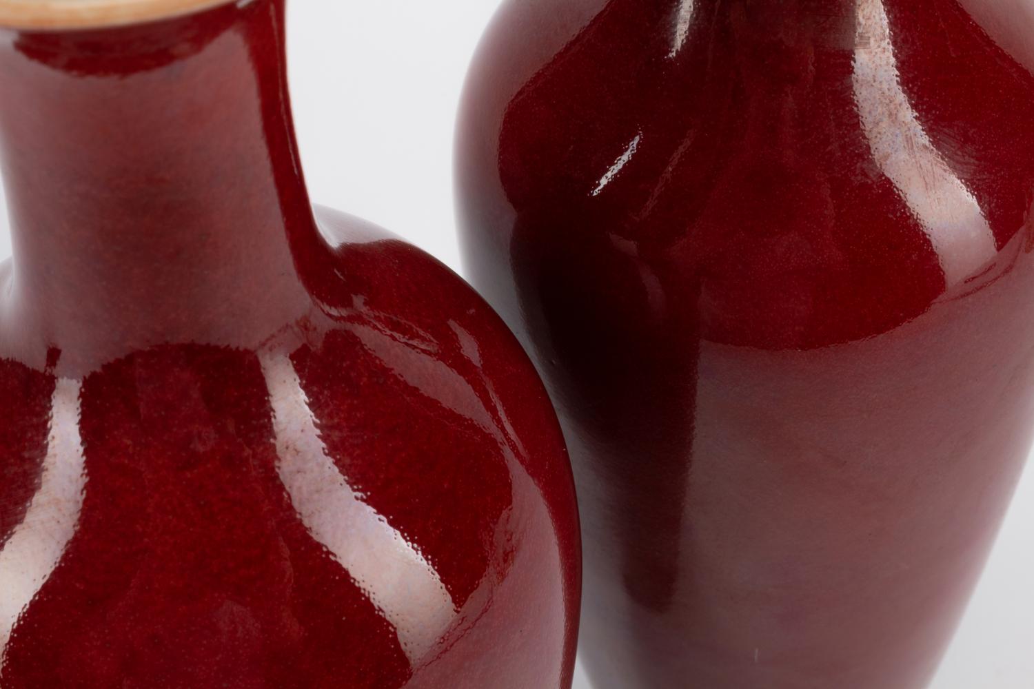 A Pair of Chinese Export Copper Red Glazed Porcelain Vases