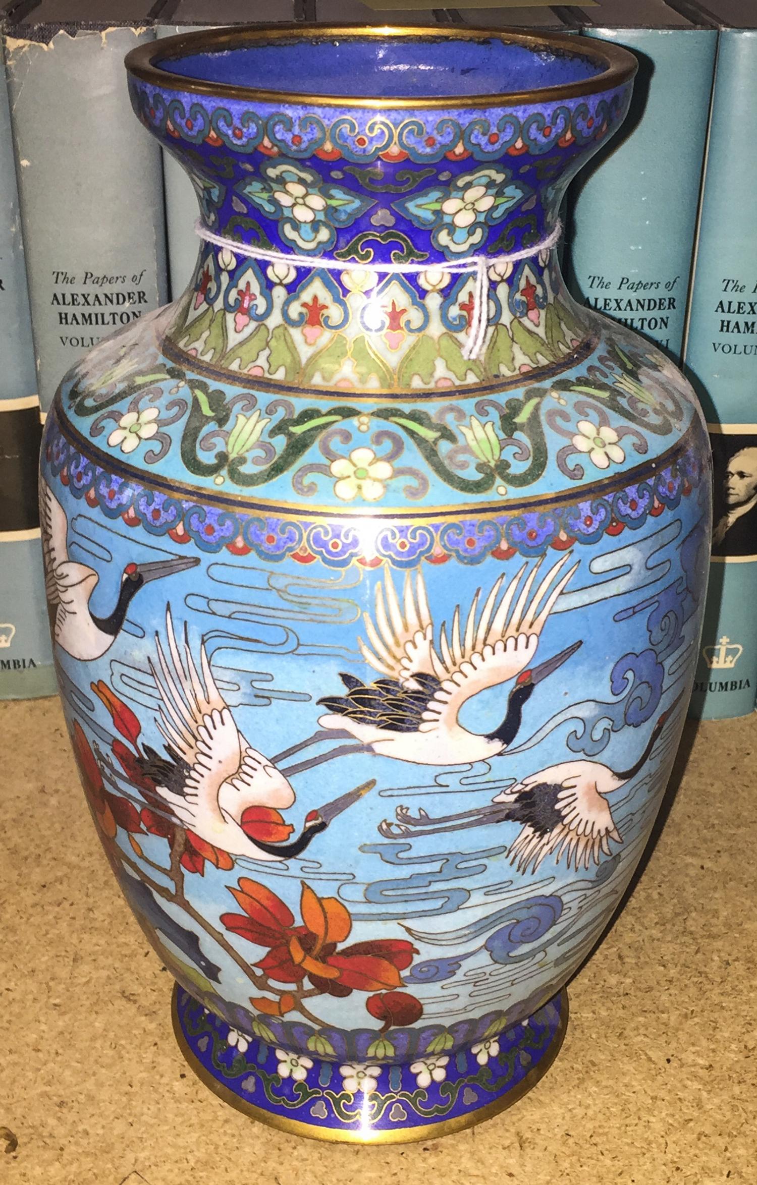 A Chinese Cloisonne Vase Height 10 1/2 inches.