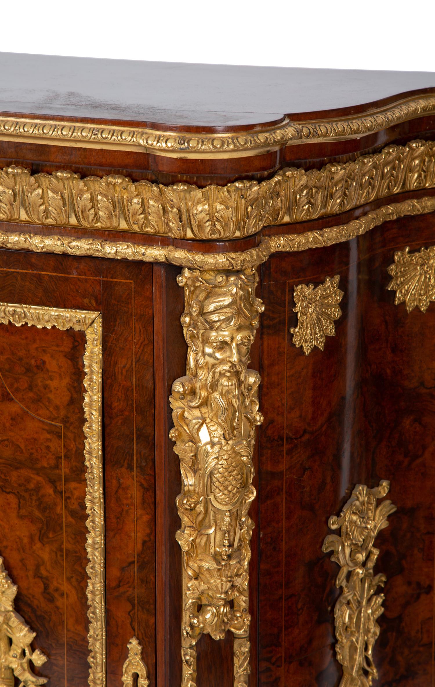 A Napoleon III Style Gilt Bronze Mounted and Hardstone Plaque-Inset Burlwood Cabinet — LATE 19TH/EARLY 20TH CENTURY