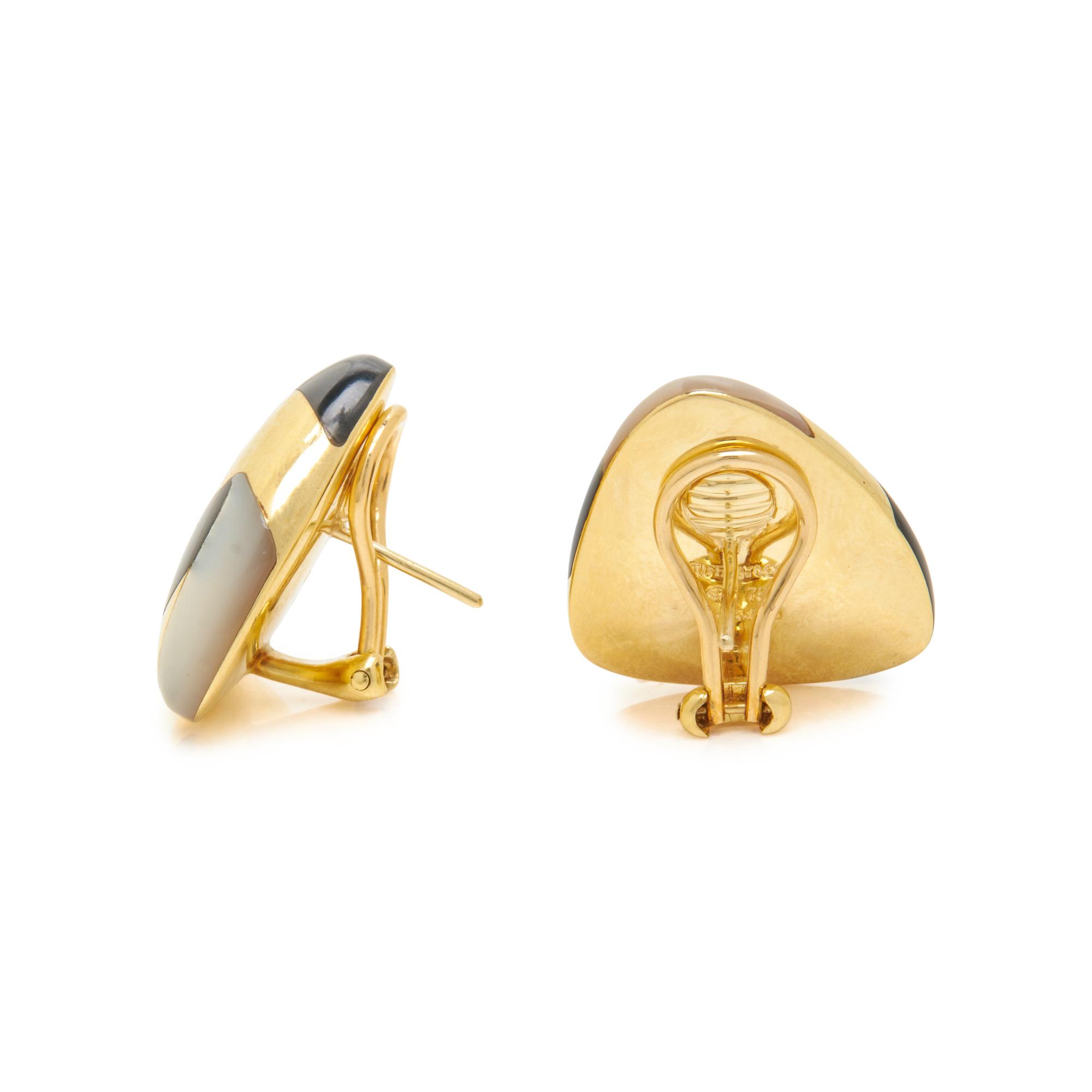 TIFFANY & CO., ANGELA CUMMINGS, YELLOW GOLD, ONYX, AND MOTHER-OF-PEARL EARRINGS