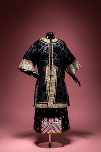 A Dark Navy Blue Ground Cut Velvet Silk Lady's Robe