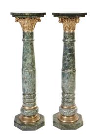 A Pair of Continental Marble and Bronze Mounted Pedestals, Height 48 1/2 inches.