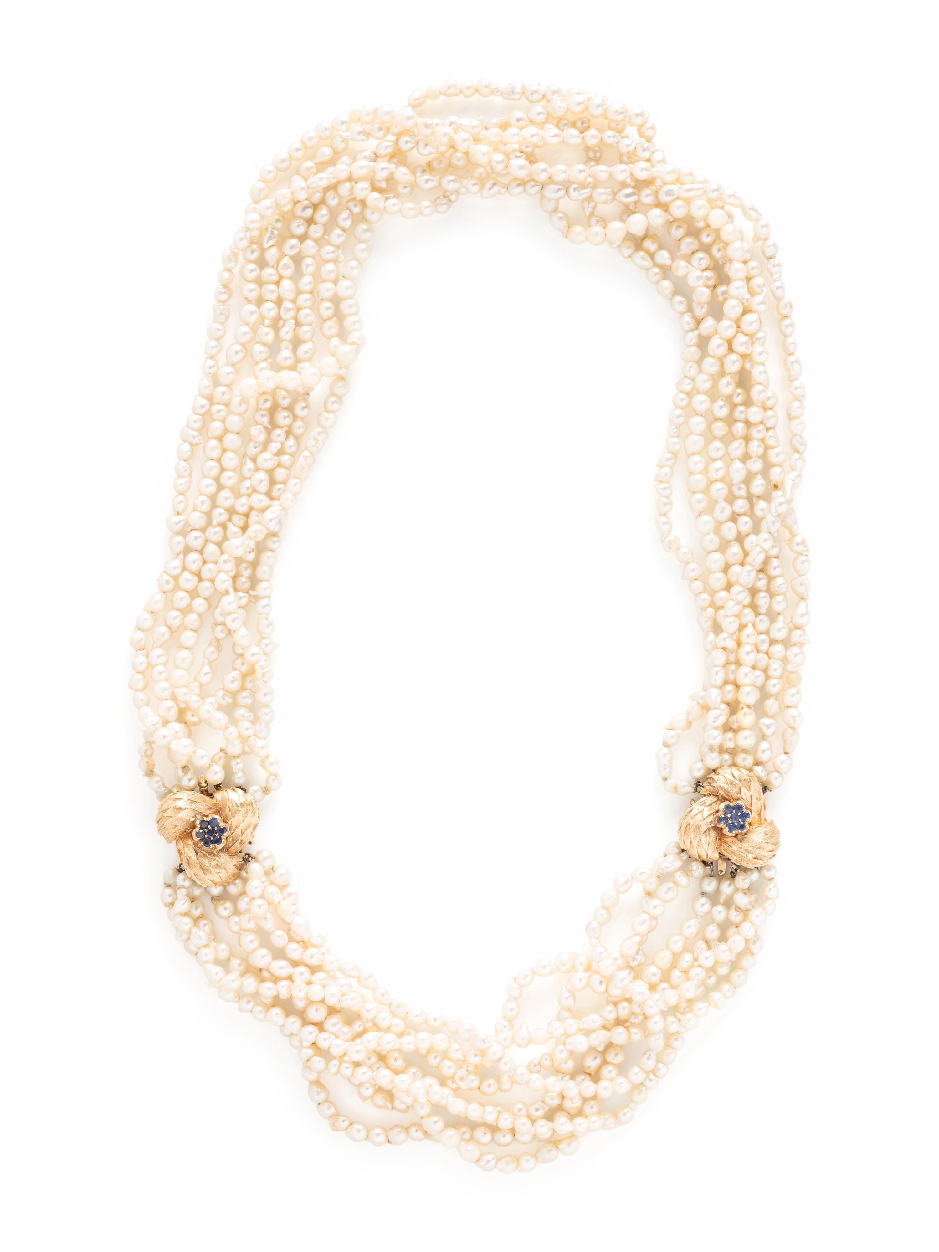 YELLOW GOLD, SAPPHIRE AND CULTURED CONVERTIBLE NECKLACE/BRACELET