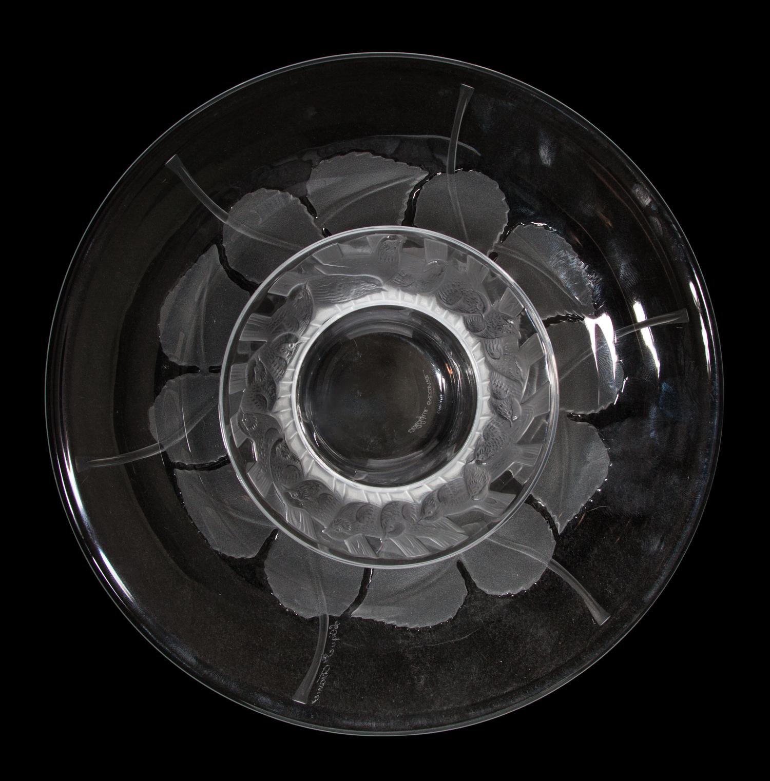Two Lalique Molded and Frosted Glass Dishes Diameter of first 8 inches.