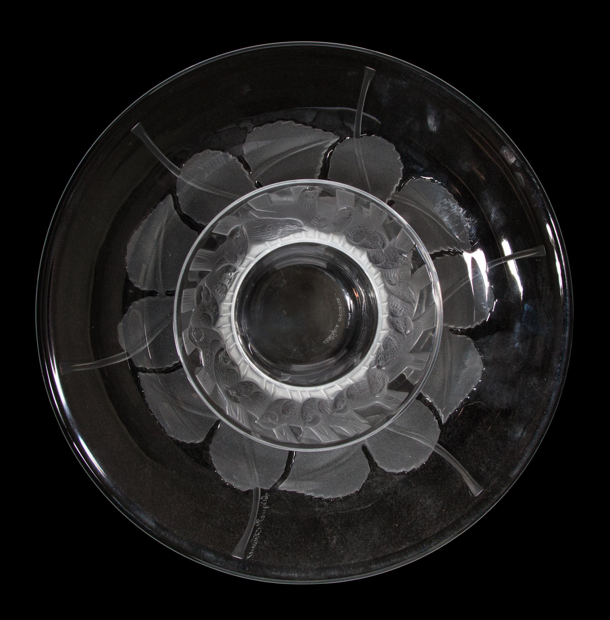 Two Lalique Molded and Frosted Glass Dishes Diameter of first 8 inches.