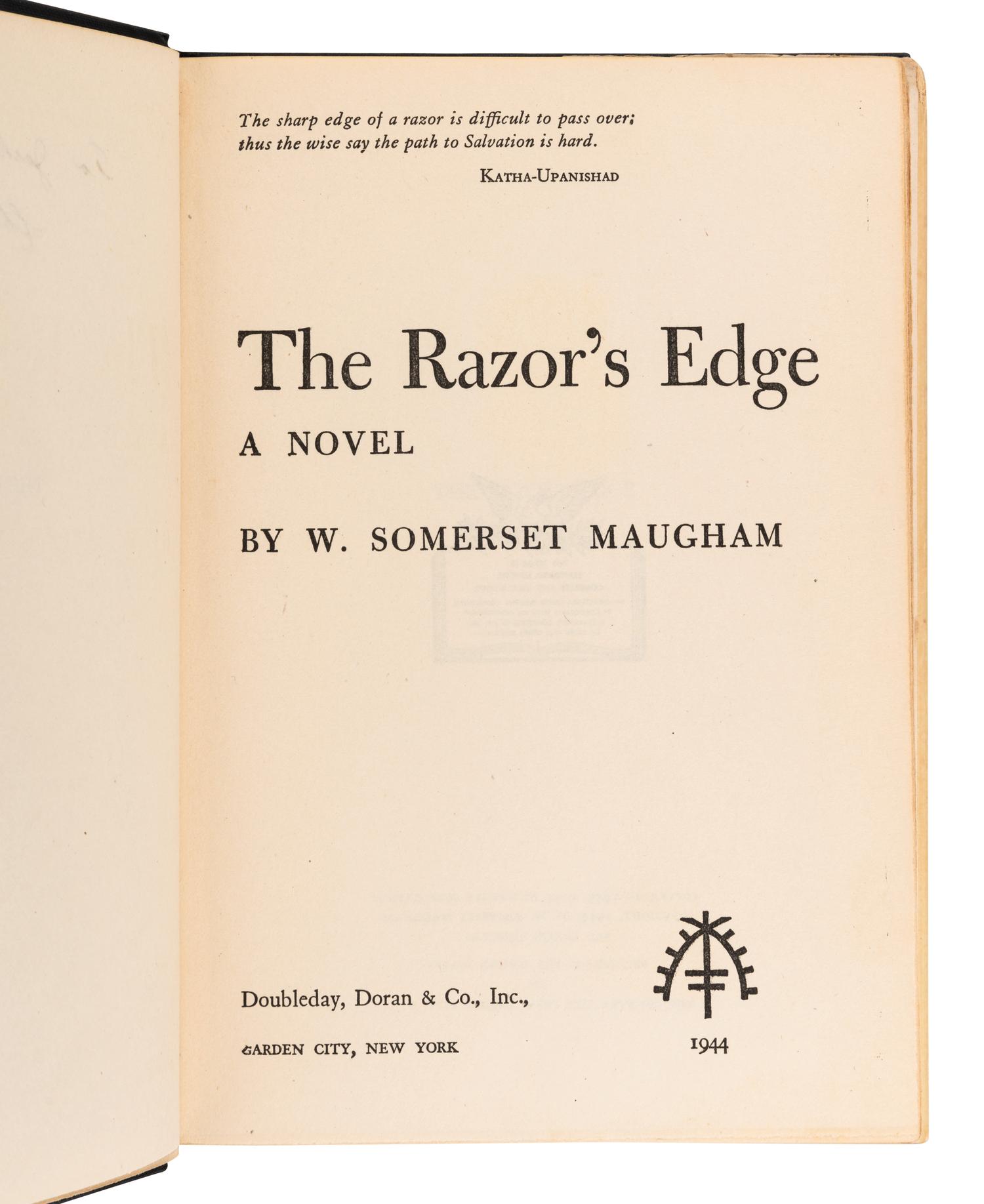 MAUGHAM, William Somerset (1874-1965). Razor's Edge. Garden City: Doubleday, Doran & Co., Inc., 1944.