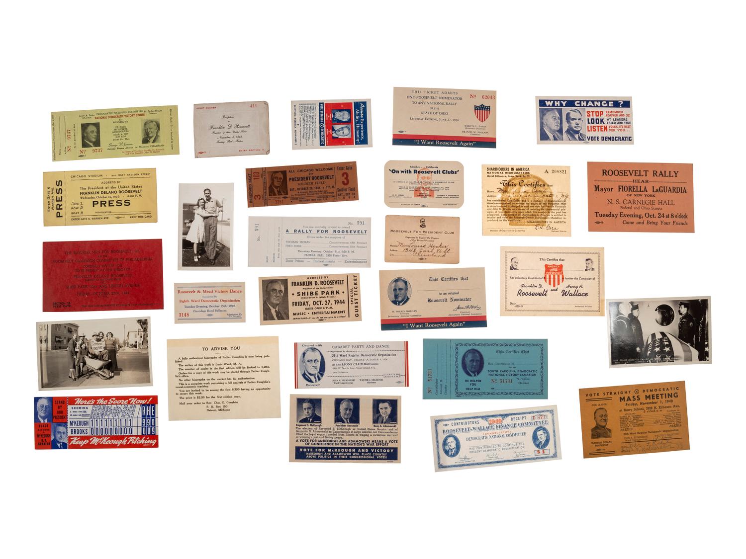 [ROOSEVELT, Franklin Delano (1882-1945). A large group of broadsides, pamphlets, tickets, and other campaign ephemera.