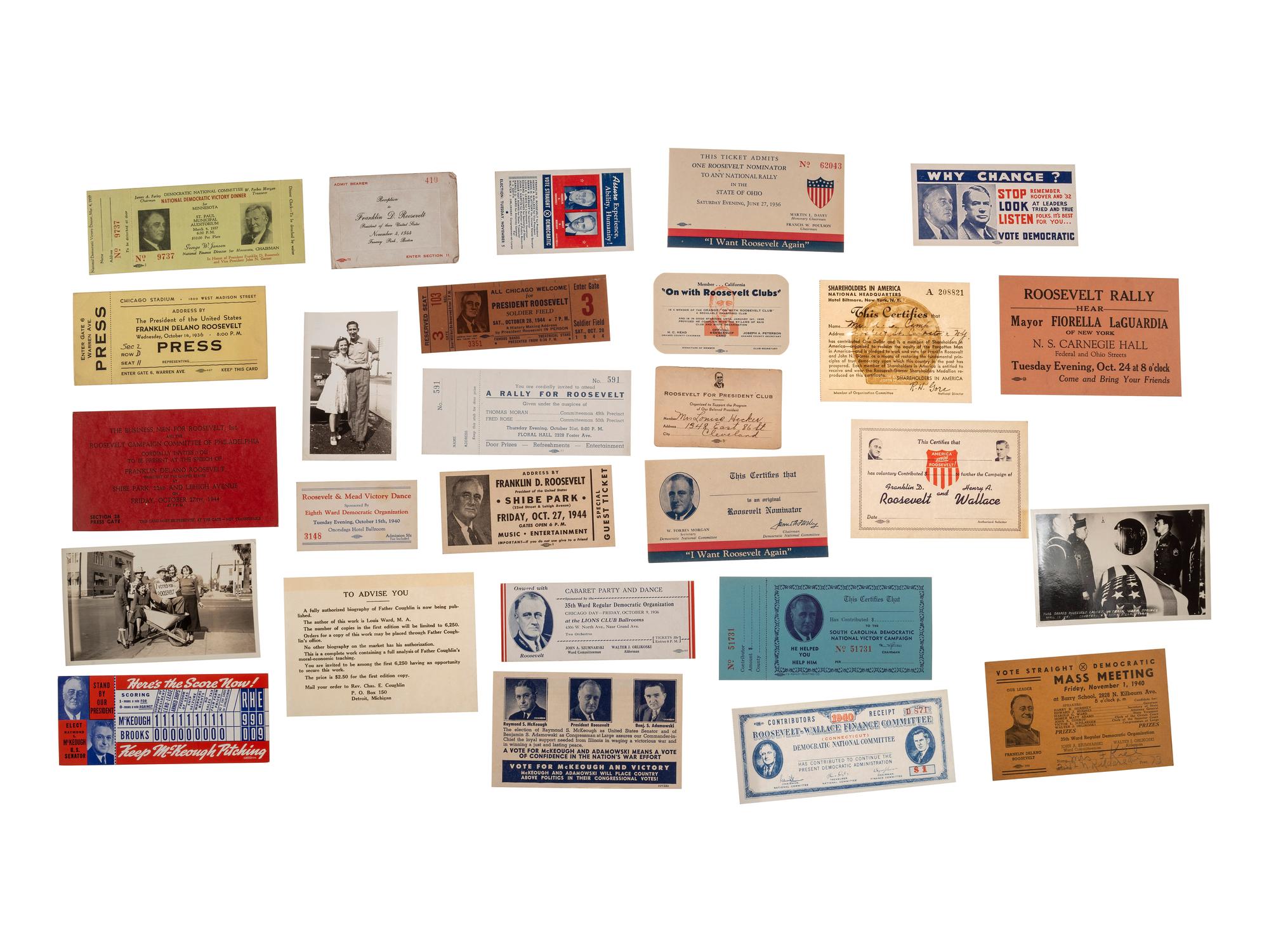[ROOSEVELT, Franklin Delano (1882-1945). A large group of broadsides, pamphlets, tickets, and other campaign ephemera.