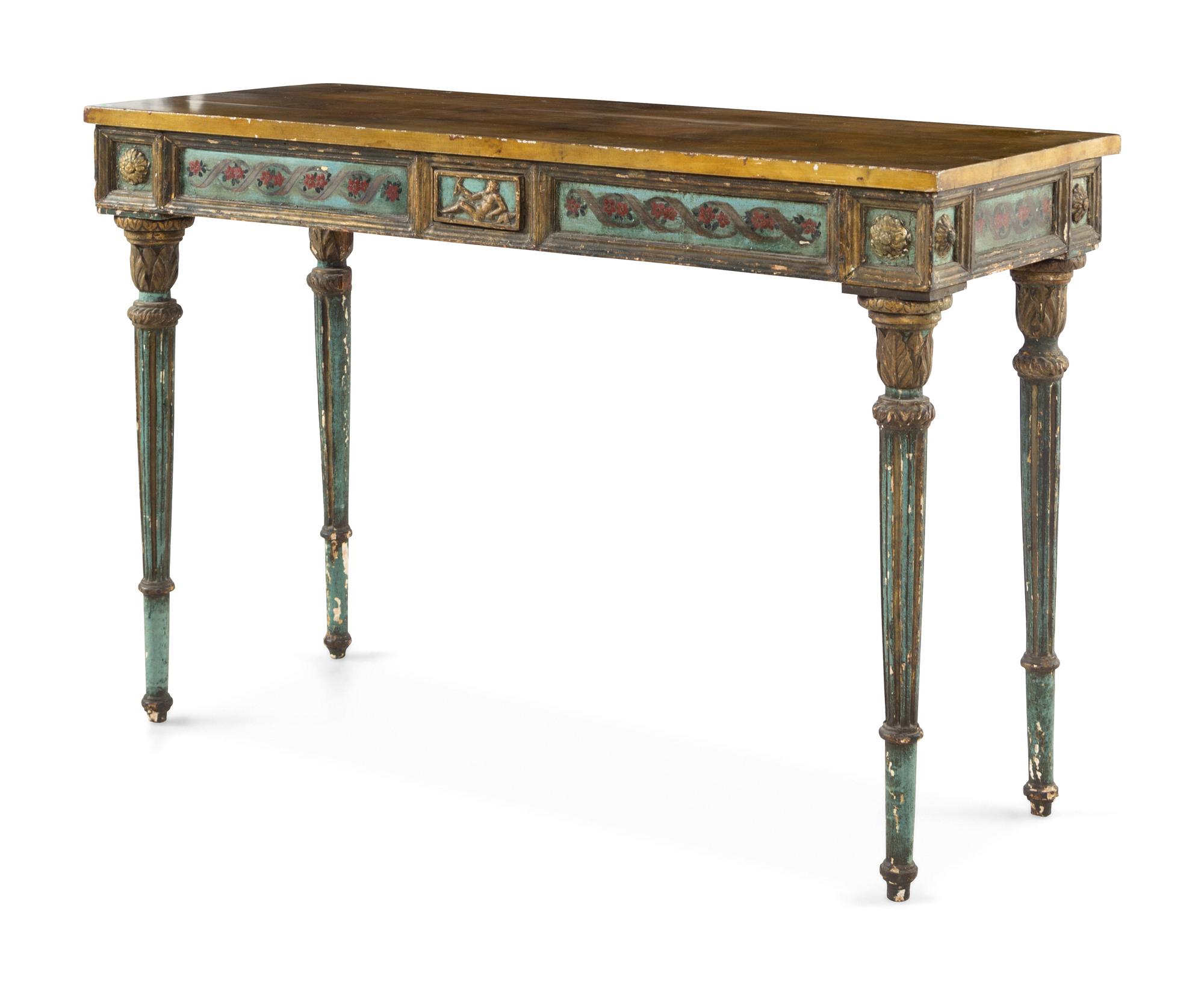 An Italian Painted and Parcel Gilt Console Table