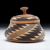 Elizabeth Hickox (Wiyot, 1872-1947) Attributed, Polychrome Lidded Basket
