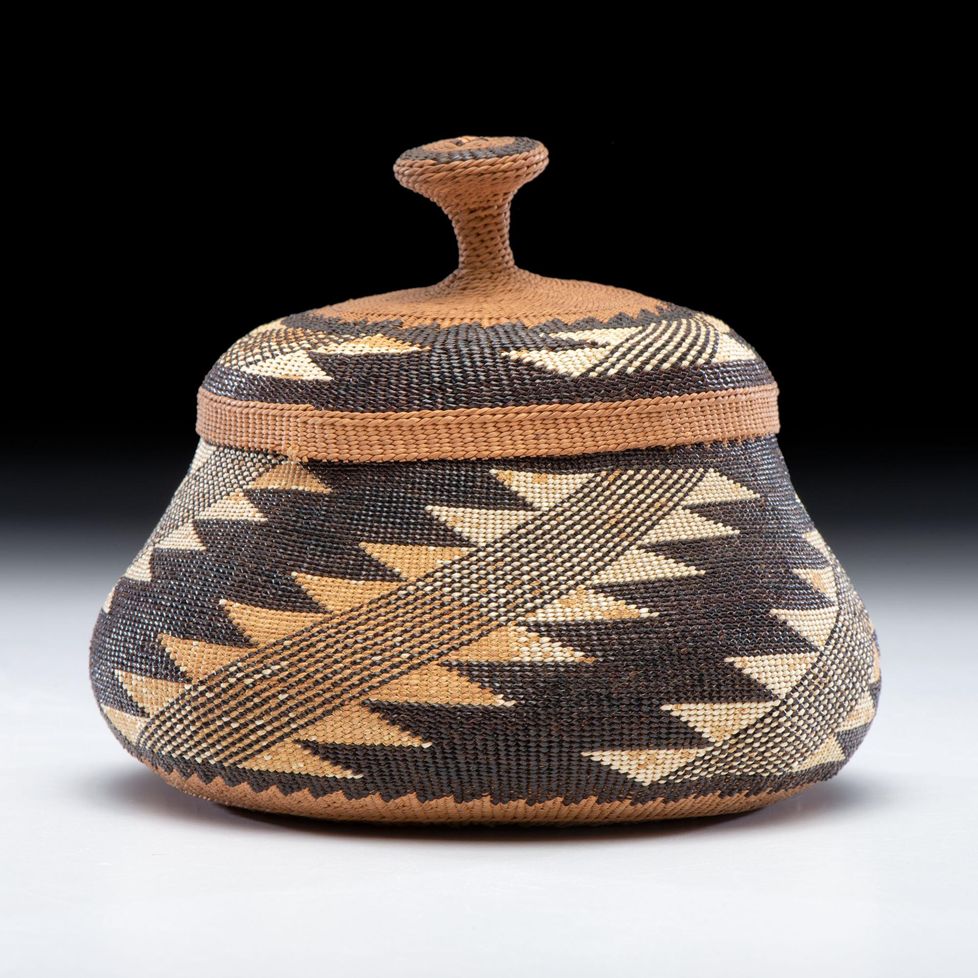 Elizabeth Hickox (Wiyot, 1872-1947) Attributed, Polychrome Lidded Basket