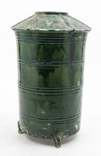 A Green Glazed Pottery Vessel Height 16 1/4 inches.