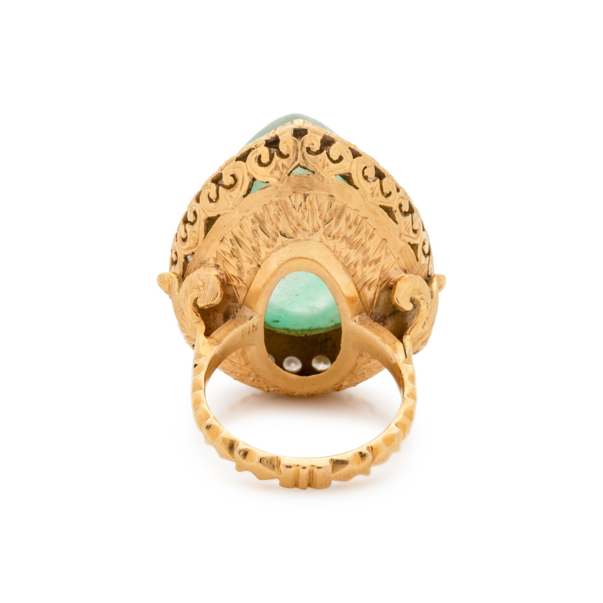 GREEN BERYL AND DIAMOND RING