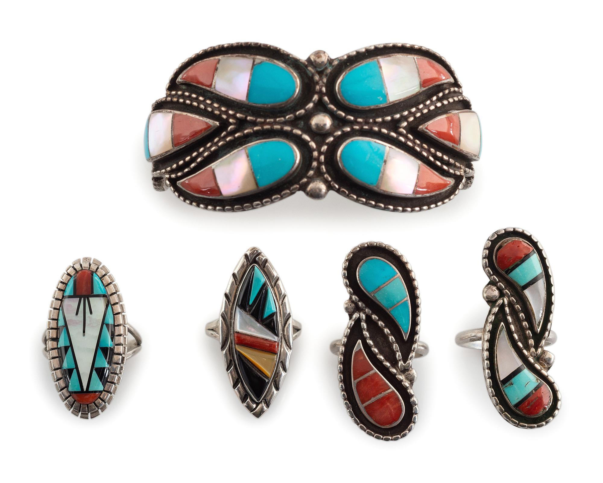 Zuni Silver and Channel Inlaid Jewelry