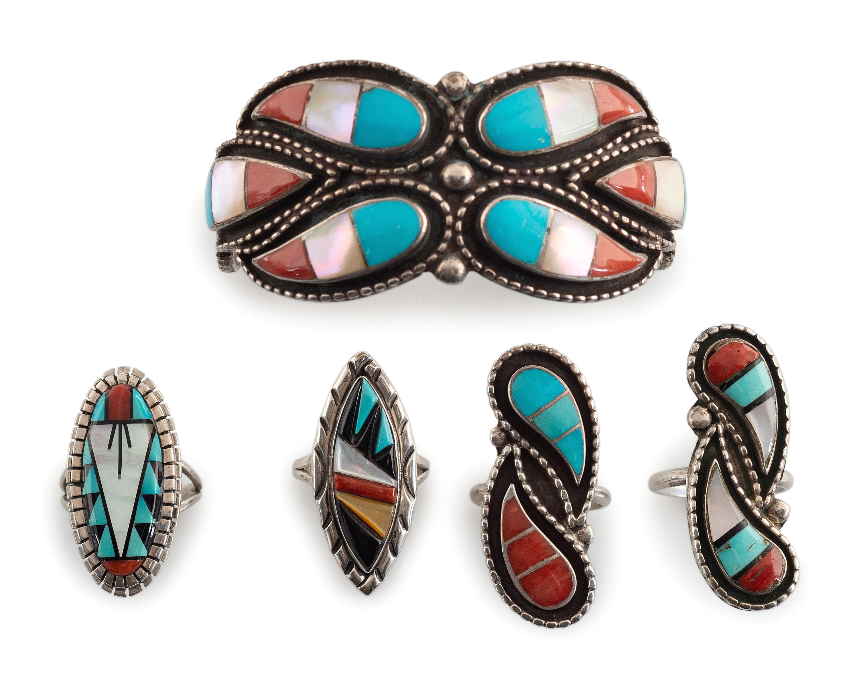 Zuni Silver and Channel Inlaid Jewelry