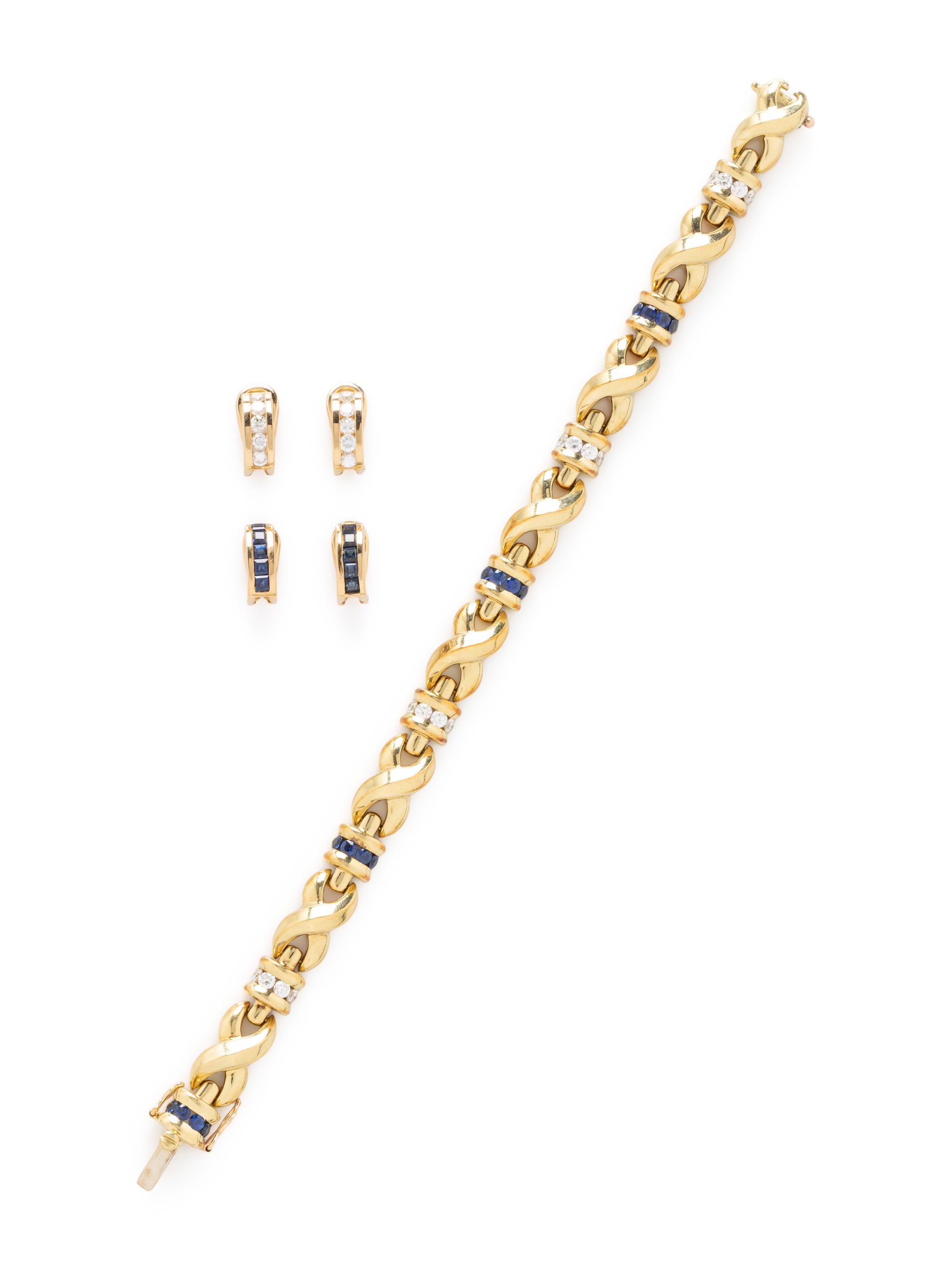 SAPPHIRE, DIAMOND, AND YELLOW GOLD JEWELRY SUITE