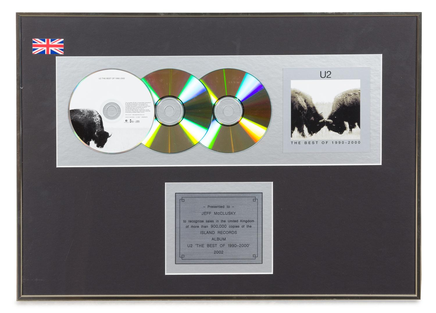 A U2: The Best of 1990-2000 900,000 UK Copies Sold Presentation Album 16 x 22 inches.