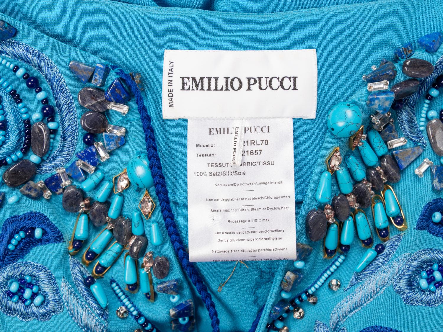 EMILIO PUCCI, CERULEAN EMBELLISHED KAFTAN WITH TASSELS