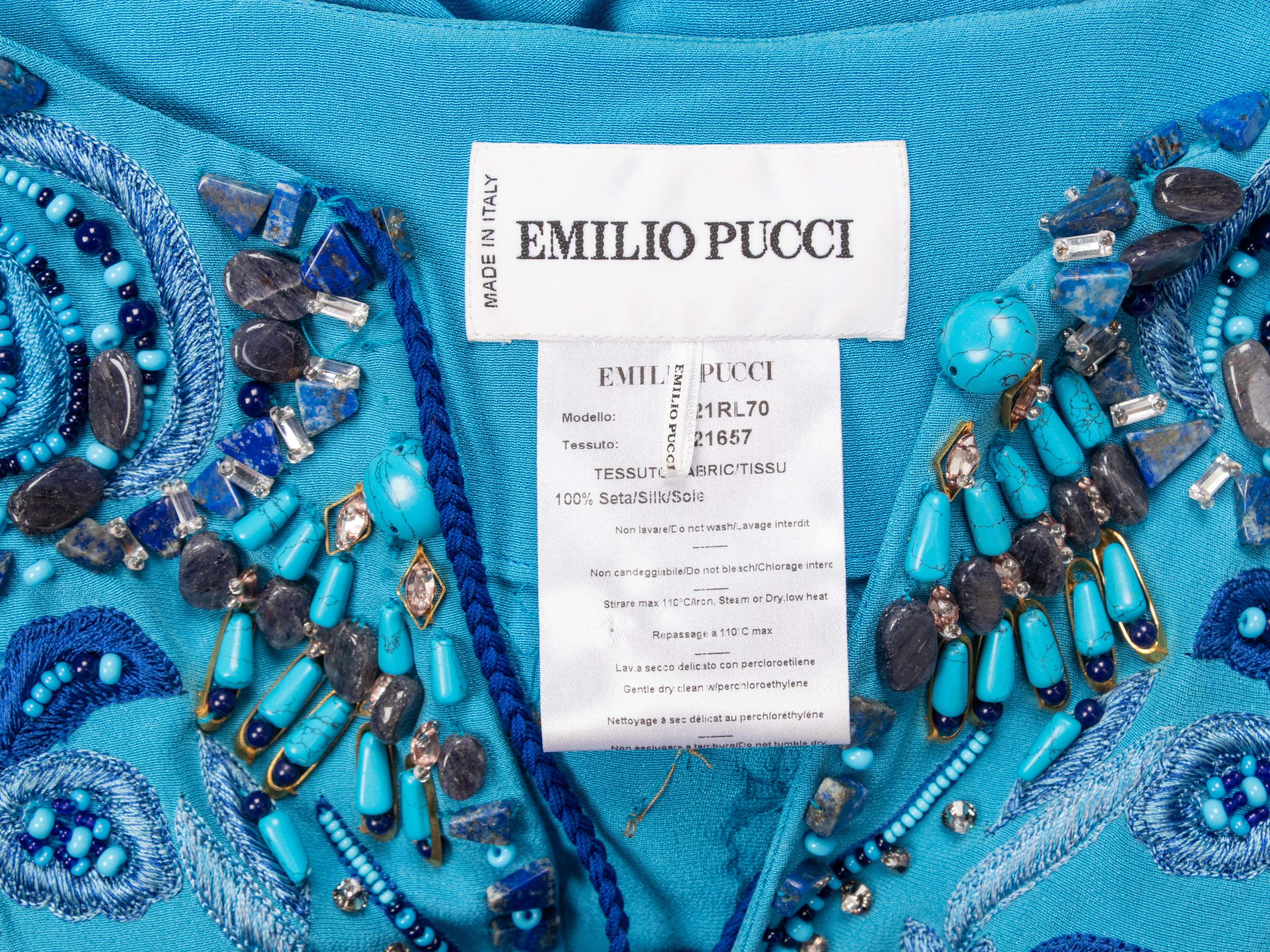 EMILIO PUCCI, CERULEAN EMBELLISHED KAFTAN WITH TASSELS