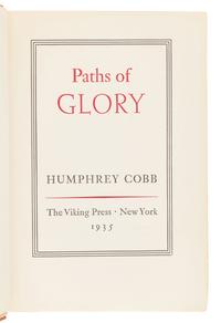 COBB, Humphrey (1899-1944). Paths of Glory . New York: The Viking Press, 1935.