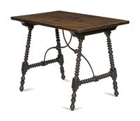 A Continental Baroque Brass and Tortoise Inlaid Walnut Table