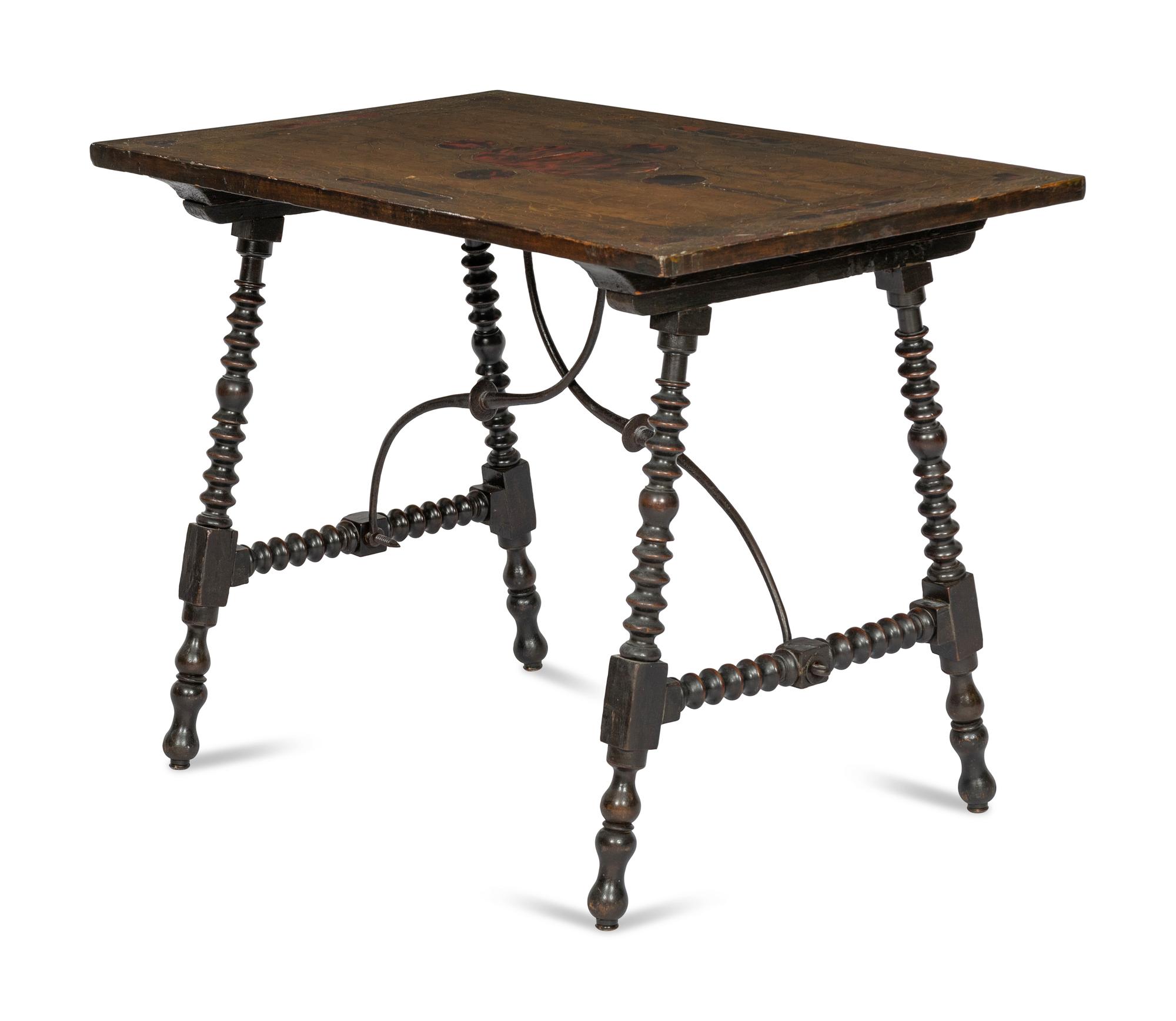 A Continental Baroque Brass and Tortoise Inlaid Walnut Table