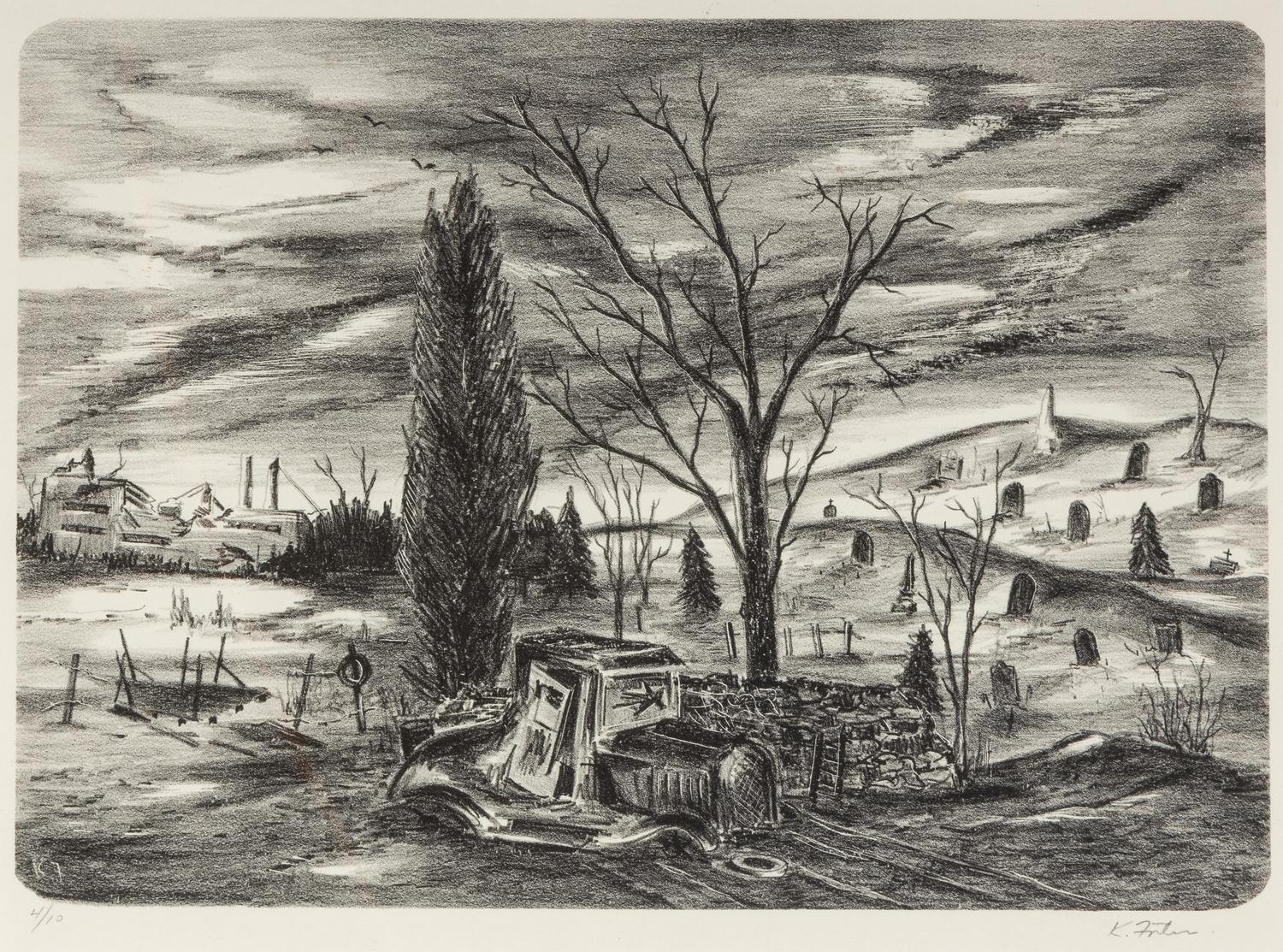 Surrealist Landscape and Abandoned Car (two works)