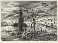 Surrealist Landscape and Abandoned Car (two works)