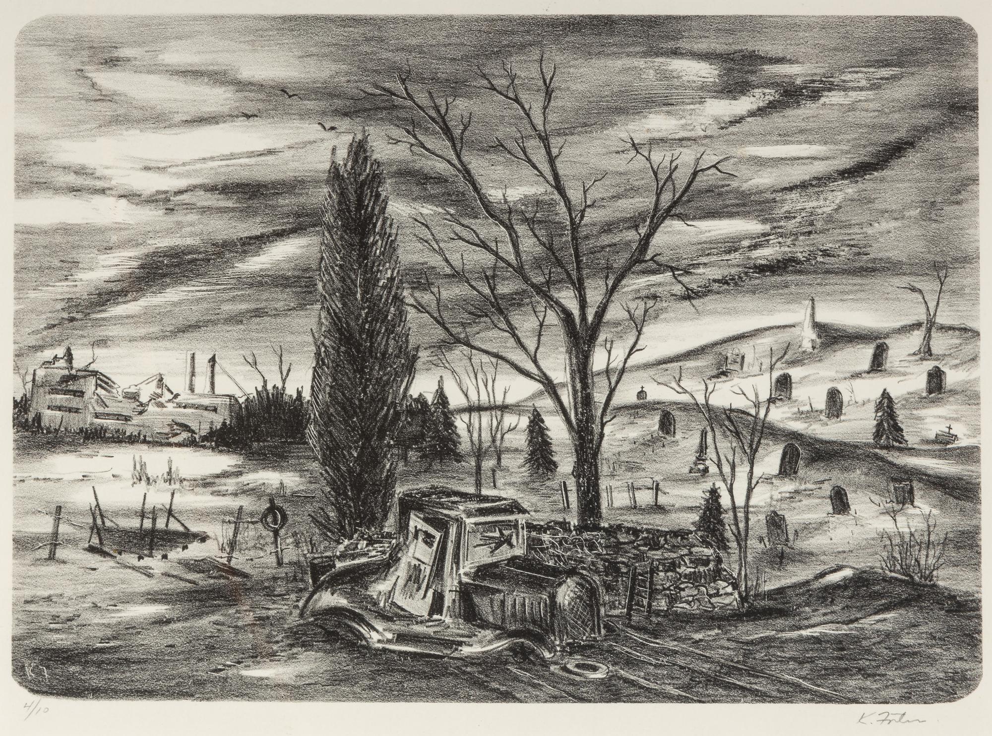 Surrealist Landscape and Abandoned Car (two works)