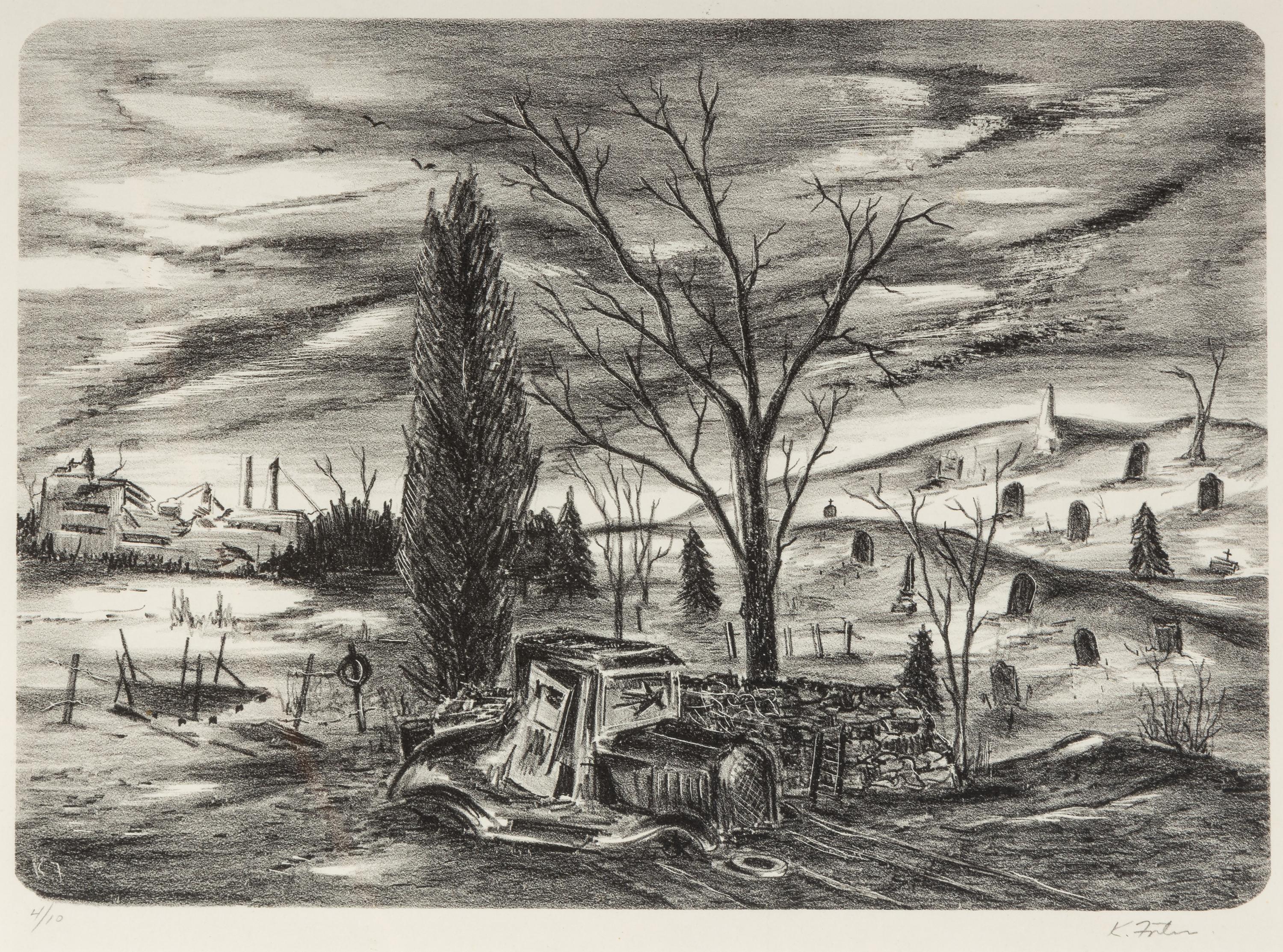 Surrealist Landscape and Abandoned Car (two works)