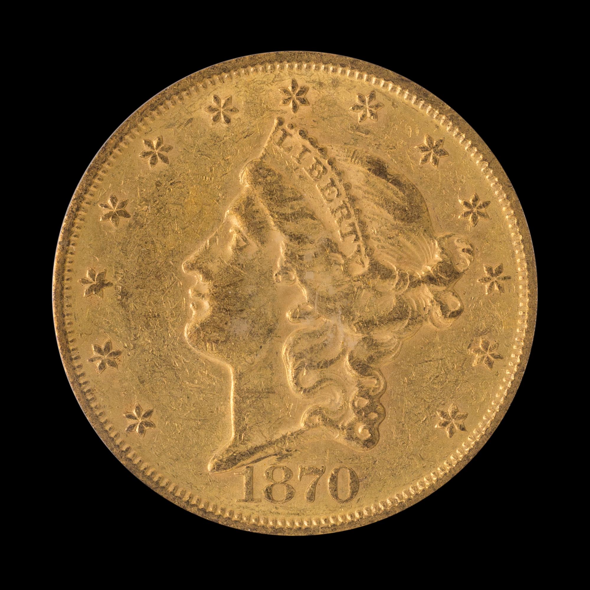A United States 1870-S Liberty Head $20 Gold Coin