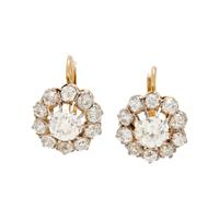 ANTIQUE, PLATINUM-TOPPED GOLD AND DIAMOND EARRINGS