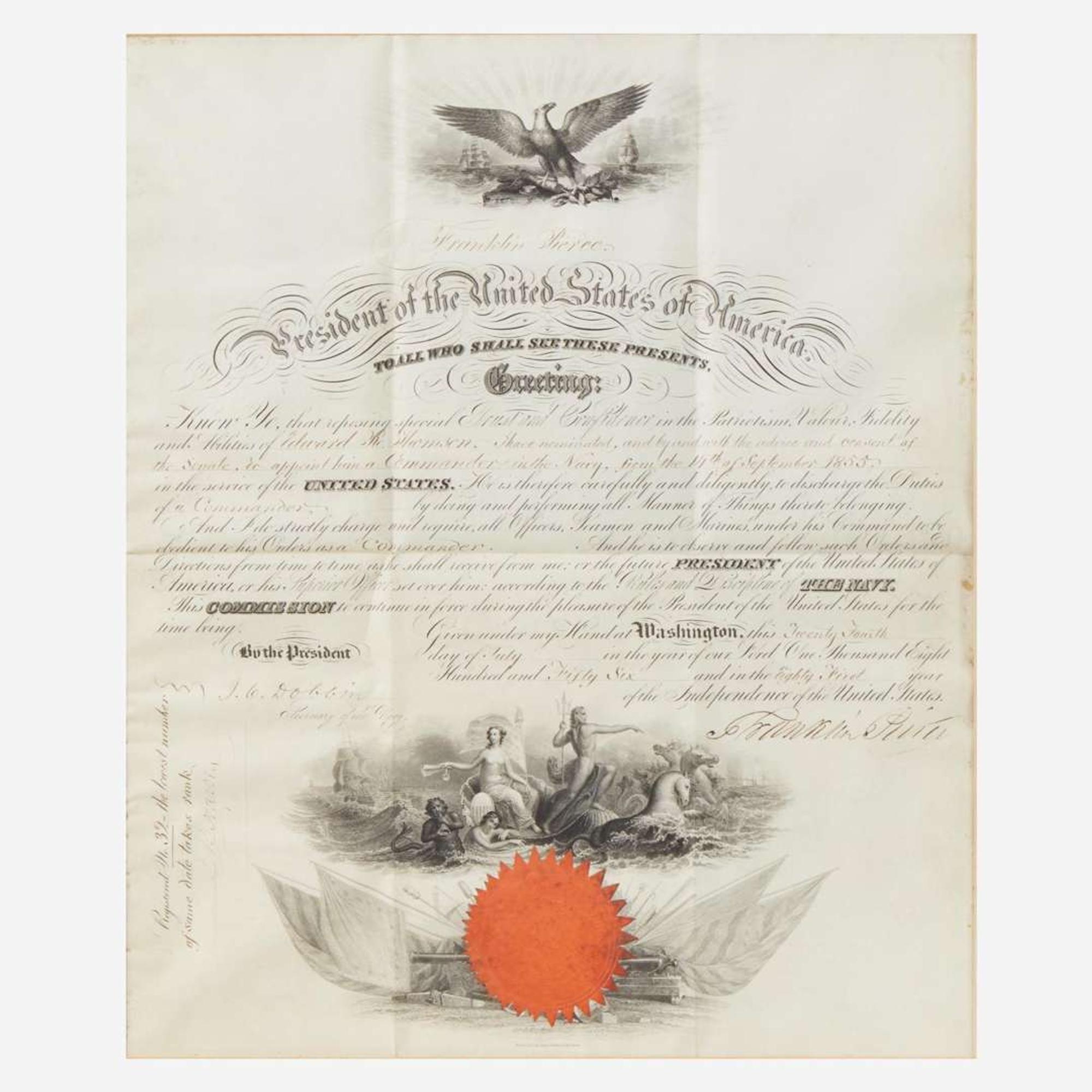 [Presidential] Pierce, Franklin Signed Military Commission