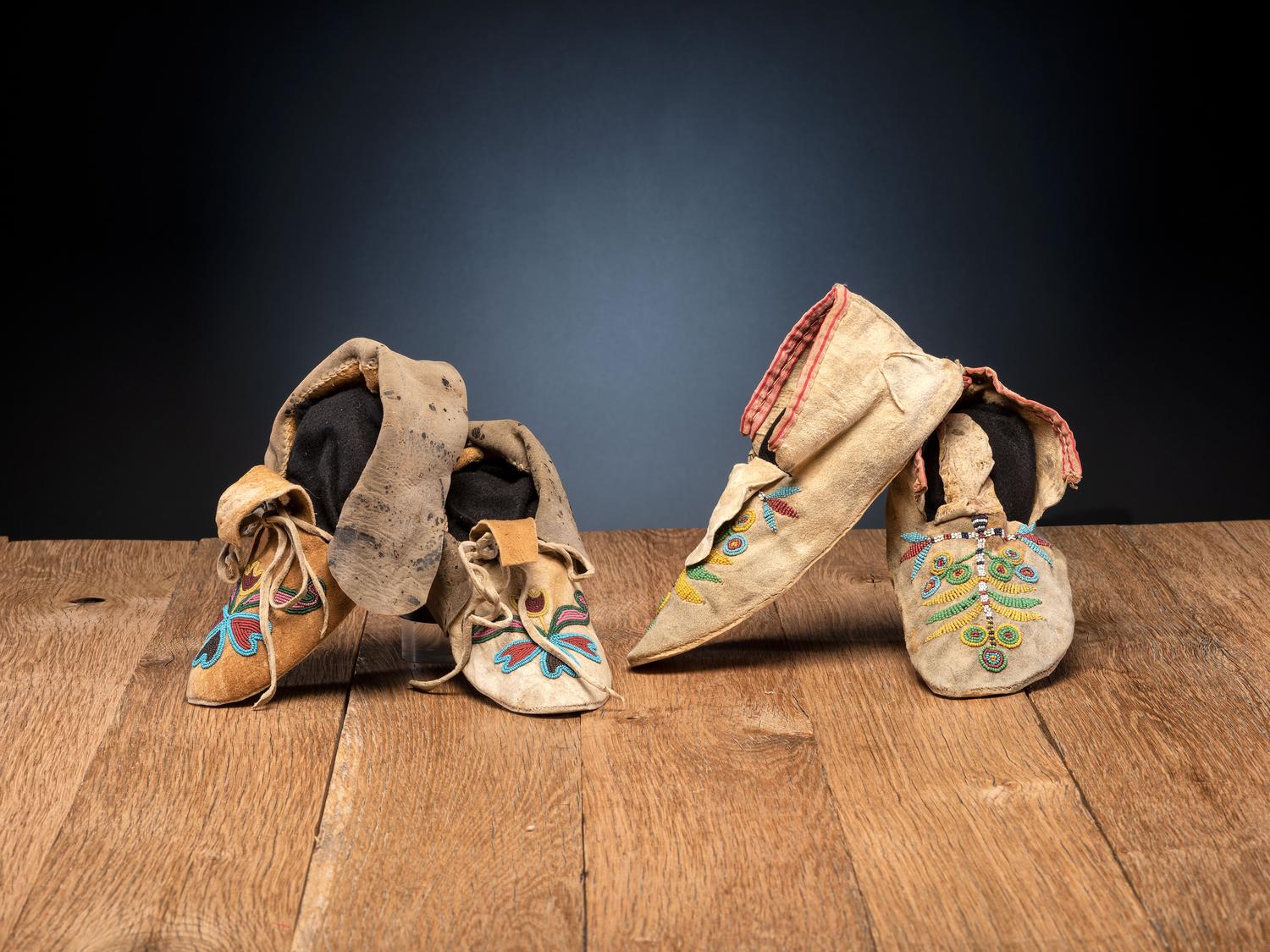 Santee Sioux and Apsáalooke Beaded Hide Moccasins